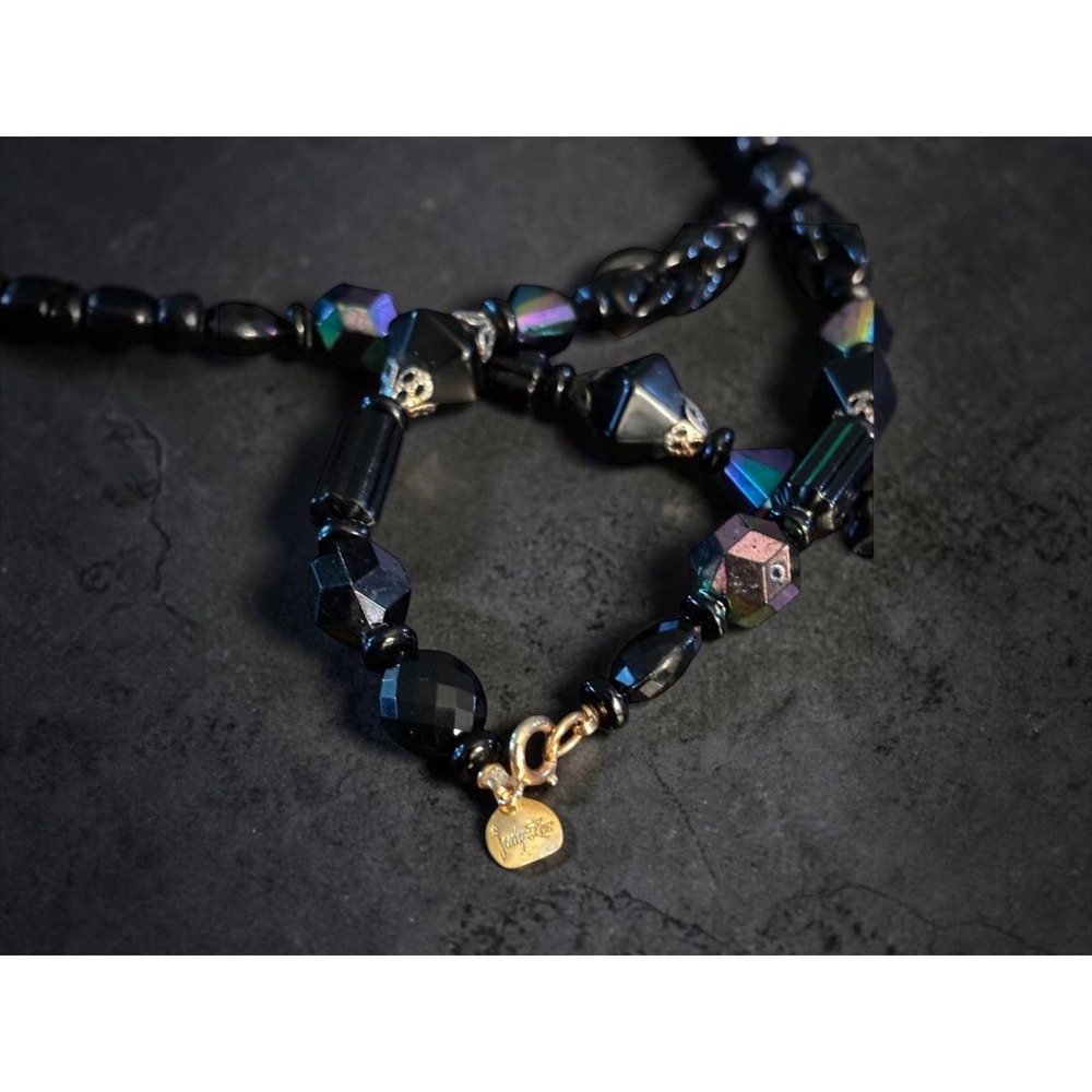 VTG Judy-Lee Signed Black Glass AB Necklace Faceted Crystal Beads Collector - Picture 7 of 12